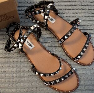 Steve Madden Travel Black and Silver Studded Sandals
